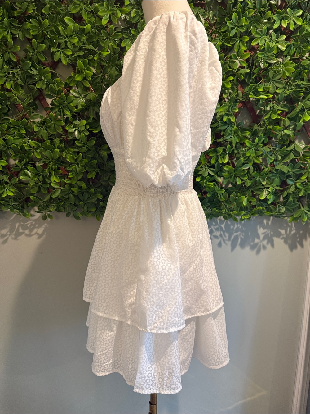Tiers To Me White Puff Sleeve Tiered Skater Mini Dress - Picture 9 of 12